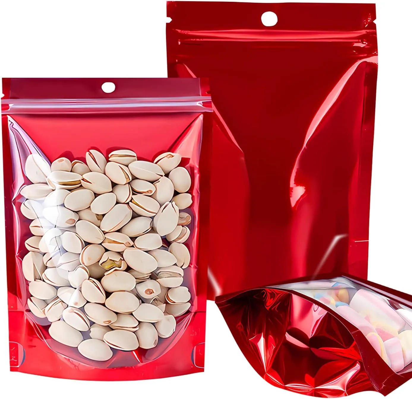 100PCS Mylar Bags for Food Storage，Resealable Bags for Small Business with Clear Windonw,5.5x7.9 inch Smell Proof Bags Stand Up Zip Lock Pouches Aluminum Foil Sealable Bags for Packaging Cookie,Snack