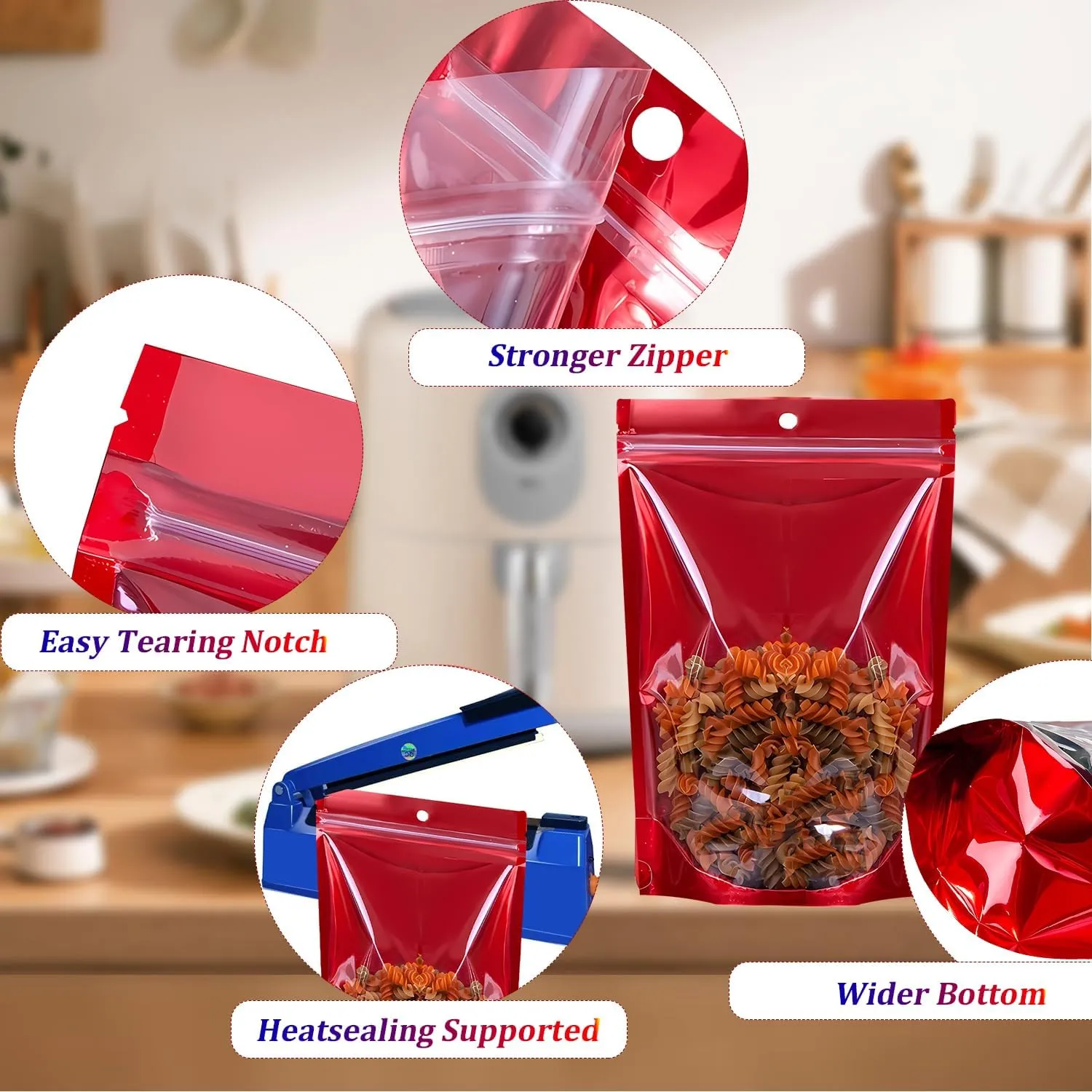 100PCS Mylar Bags for Food Storage，Resealable Bags for Small Business with Clear Windonw,5.5x7.9 inch Smell Proof Bags Stand Up Zip Lock Pouches Aluminum Foil Sealable Bags for Packaging Cookie,Snack
