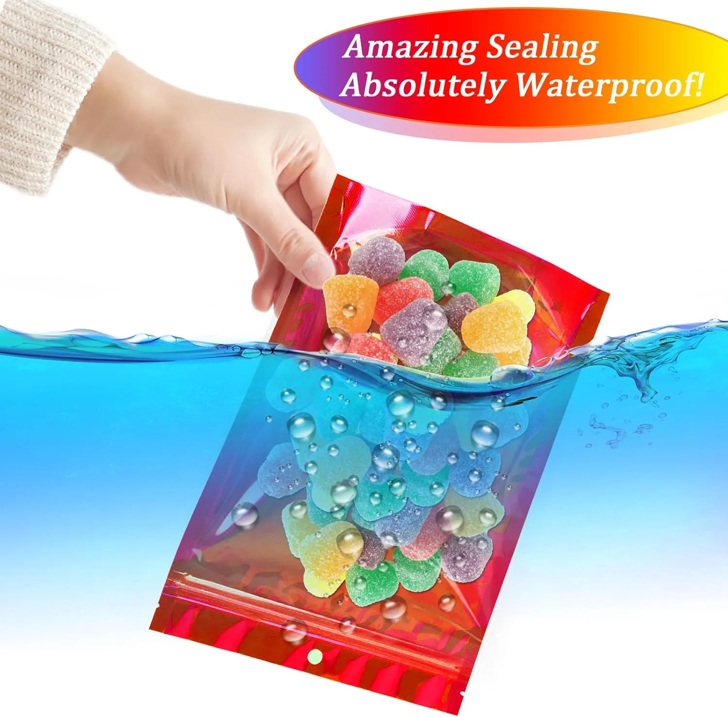100PCS Mylar Bags for Food Storage，Resealable Bags for Small Business with Clear Windonw,5.5x7.9 inch Smell Proof Bags Stand Up Zip Lock Pouches Aluminum Foil Sealable Bags for Packaging Cookie,Snack