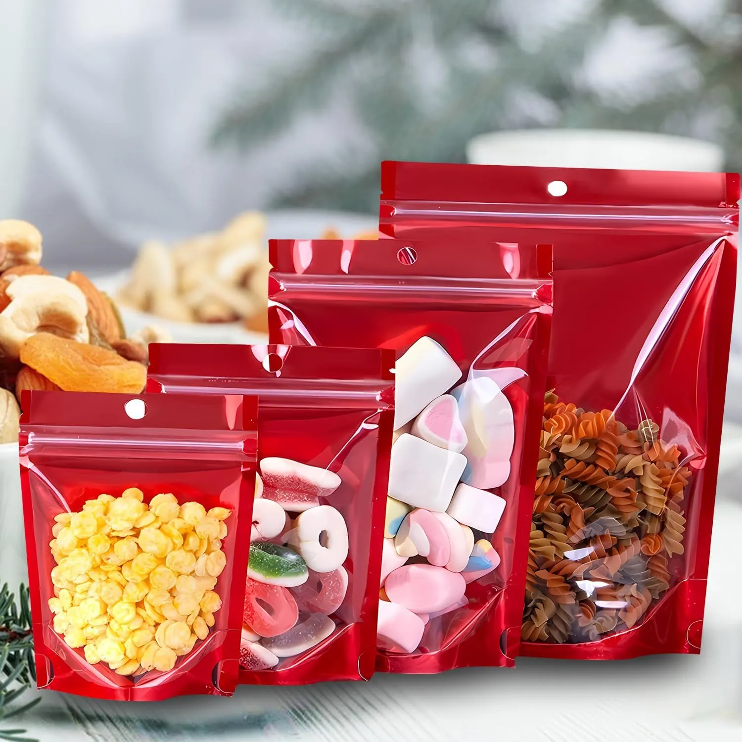 100PCS Mylar Bags for Food Storage，Resealable Bags for Small Business with Clear Windonw,5.5x7.9 inch Smell Proof Bags Stand Up Zip Lock Pouches Aluminum Foil Sealable Bags for Packaging Cookie,Snack