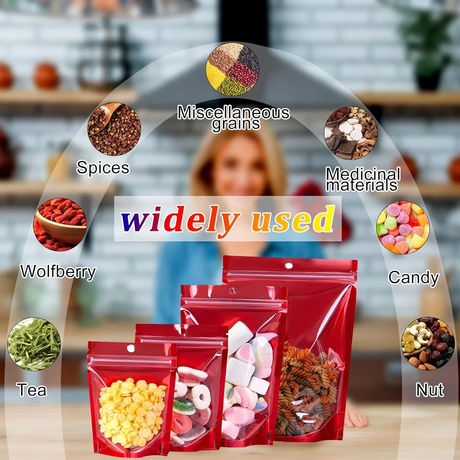 100PCS Mylar Bags for Food Storage，Resealable Bags for Small Business with Clear Windonw,5.5x7.9 inch Smell Proof Bags Stand Up Zip Lock Pouches Aluminum Foil Sealable Bags for Packaging Cookie,Snack