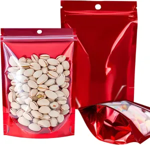 100PCS Mylar Bags for Food Storage，Resealable Bags for Small Business with Clear Windonw,5.5x7.9 inch Smell Proof Bags Stand Up Zip Lock Pouches Aluminum Foil Sealable Bags for Packaging Cookie,Snack