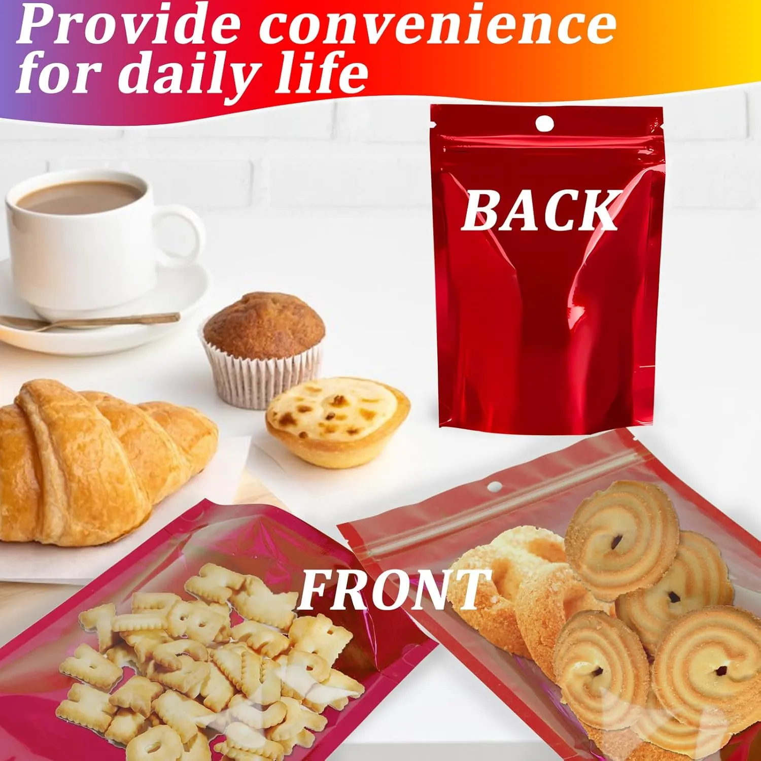 100PCS Mylar Bags for Food Storage，Resealable Bags for Small Business with Clear Windonw,5.5x7.9 inch Smell Proof Bags Stand Up Zip Lock Pouches Aluminum Foil Sealable Bags for Packaging Cookie,Snack