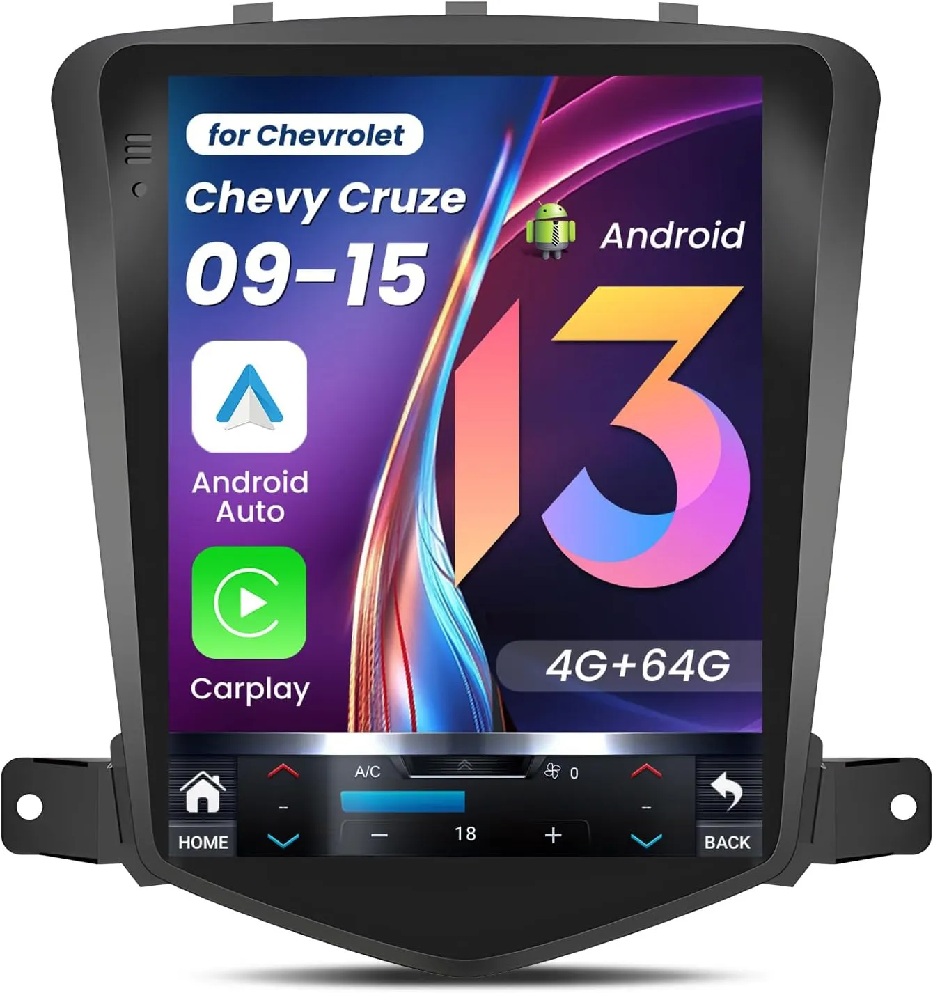 10.4 Inches 5G WiFi 8 Core 4G 64G Car Stereo Radio for Chevrolet Cruze 2009-2015 with CarPlay & Android Auto Android 13 GPS Navigation Support 48EQ Mirroring AirPlay Rear 1080P Camera SWC