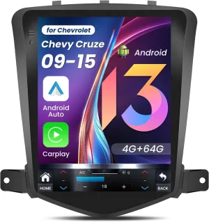 10.4 Inches 5G WiFi 8 Core 4G 64G Car Stereo Radio for Chevrolet Cruze 2009-2015 with CarPlay & Android Auto Android 13 GPS Navigation Support 48EQ Mirroring AirPlay Rear 1080P Camera SWC