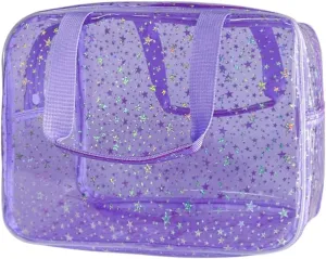 12”X5“X8” Portable 8L Purple Clear Makeup Bag Twinkle Star Toiletry Bag Waterproof Cosmetic Bag With Zipper & Handle for Concert Sports Events Travel Commuting Beach Essential