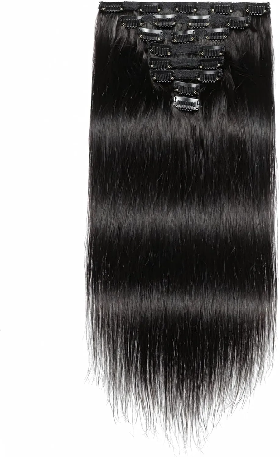 14 Natural Black Clip-in Human Hair Extensions, 8-Piece Set, Straight, Seamless Design for Effortless Wear, Adds Length & Shine