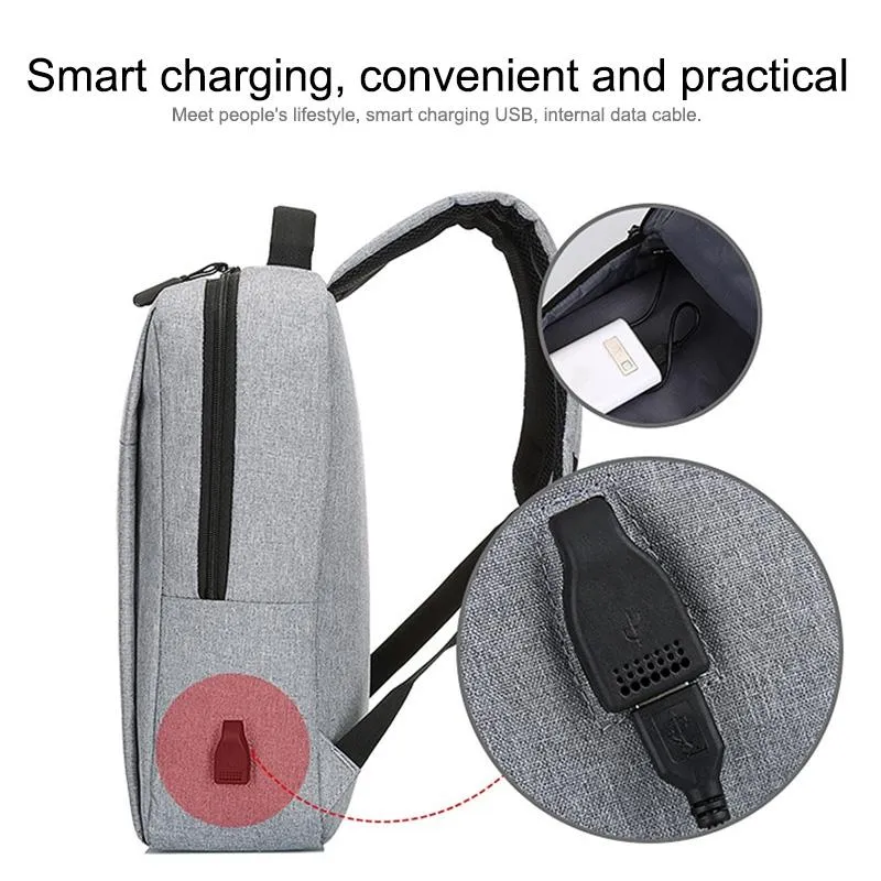 15.6 Laptop Backpack With Usb Charging - Waterproof Oxford Cloth Large Capacity - Grey