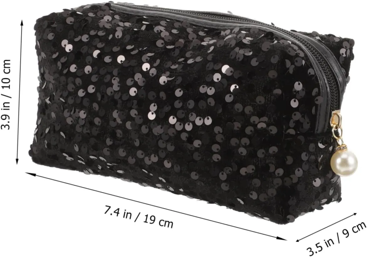 1pc Sequin Cosmetic Bag Large Capacity Travel Cosmetic Bag Black Pencil Pouch Cosmetic Organizer Bag Creative Pencil Pouch Sequin Zipper Bag Sequin Bag Storage Bag Makeup Handbag