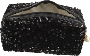 1pc Sequin Cosmetic Bag Large Capacity Travel Cosmetic Bag Black Pencil Pouch Cosmetic Organizer Bag Creative Pencil Pouch Sequin Zipper Bag Sequin Bag Storage Bag Makeup Handbag