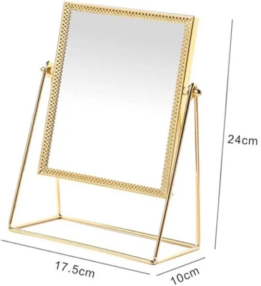 1pc Square Flower Lace Makeup Mirror Decorative Desk Mirror for Friends Family Elegant Design Golden Finish