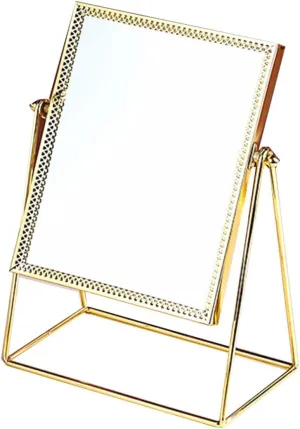 1pc Square Flower Lace Makeup Mirror Decorative Desk Mirror for Friends Family Elegant Design Golden Finish