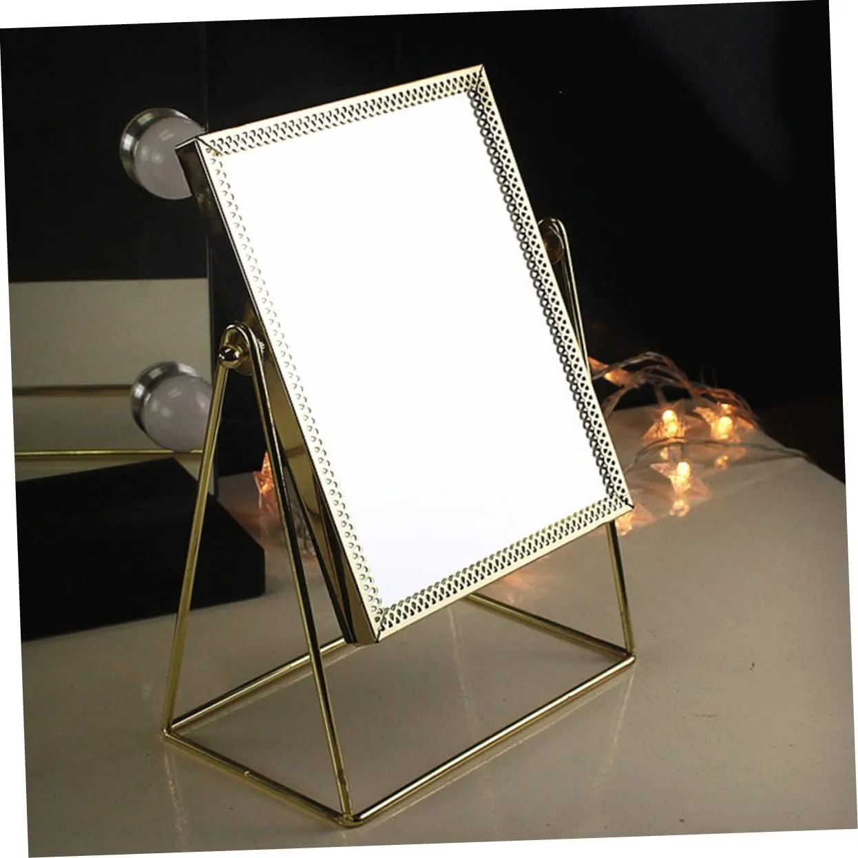 1pc Square Flower Lace Makeup Mirror Decorative Desk Mirror for Friends Family Elegant Design Golden Finish