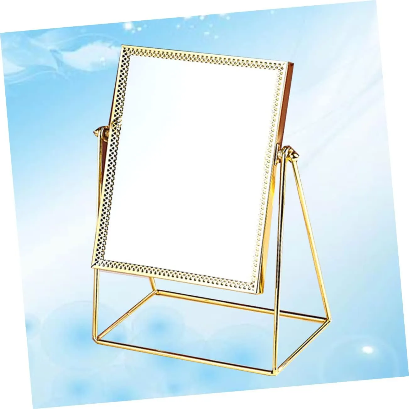 1pc Square Flower Lace Makeup Mirror Decorative Desk Mirror for Friends Family Elegant Design Golden Finish