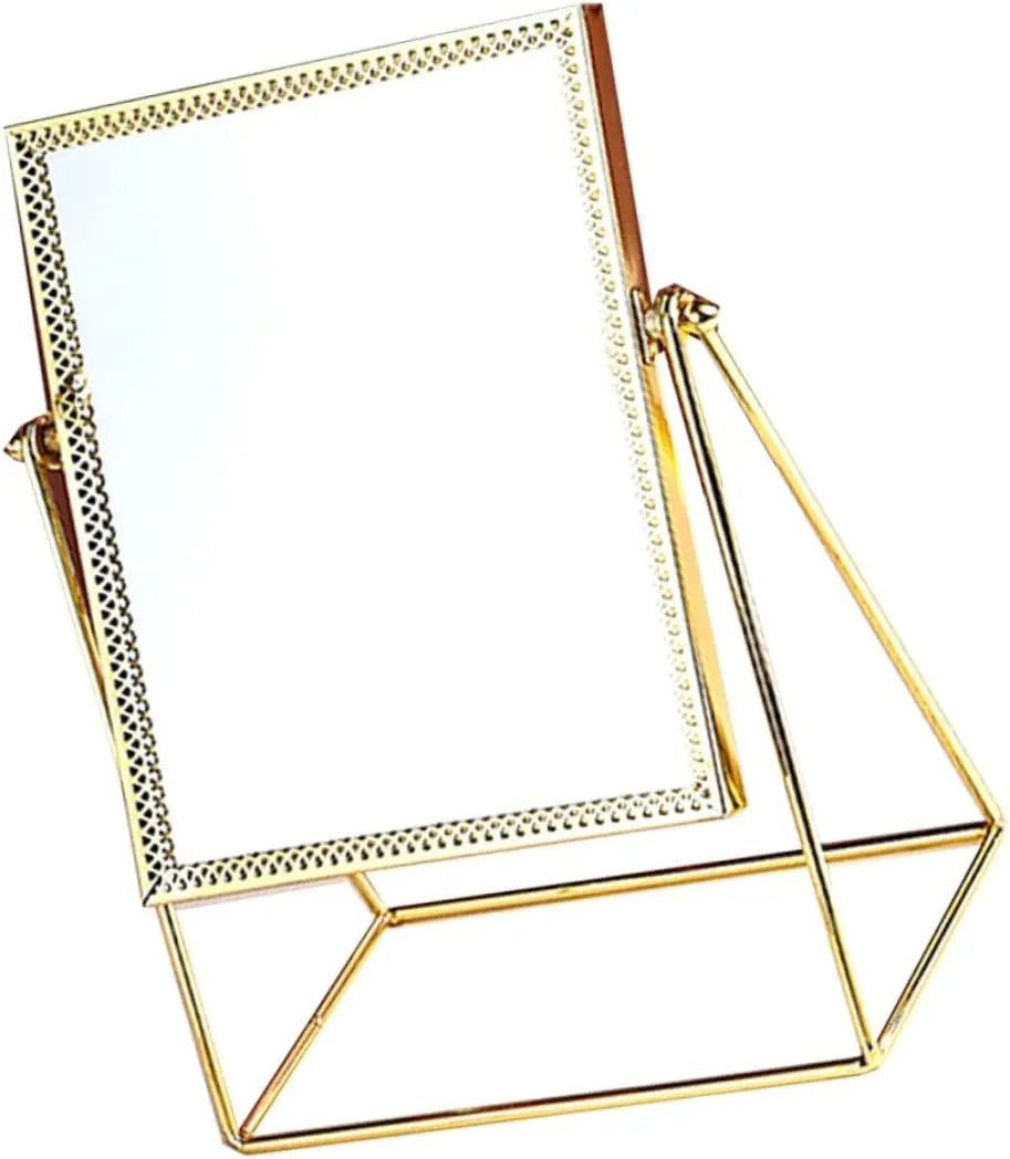 1pc Square Makeup Mirror Flower Lace Decor Retro Painted Vanity Mirror for Home Stylish Desk Mirror Decor