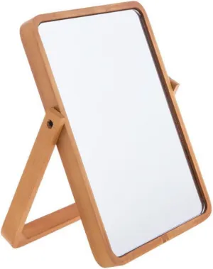 1pc Wooden Beauty Mirror Vanity Mirrors Makeup Light Mirror Make up Mirror Makeup Mirror Tabletop Mirror Rotatable Mirror Dresser Vanity Mirror Brown Glass