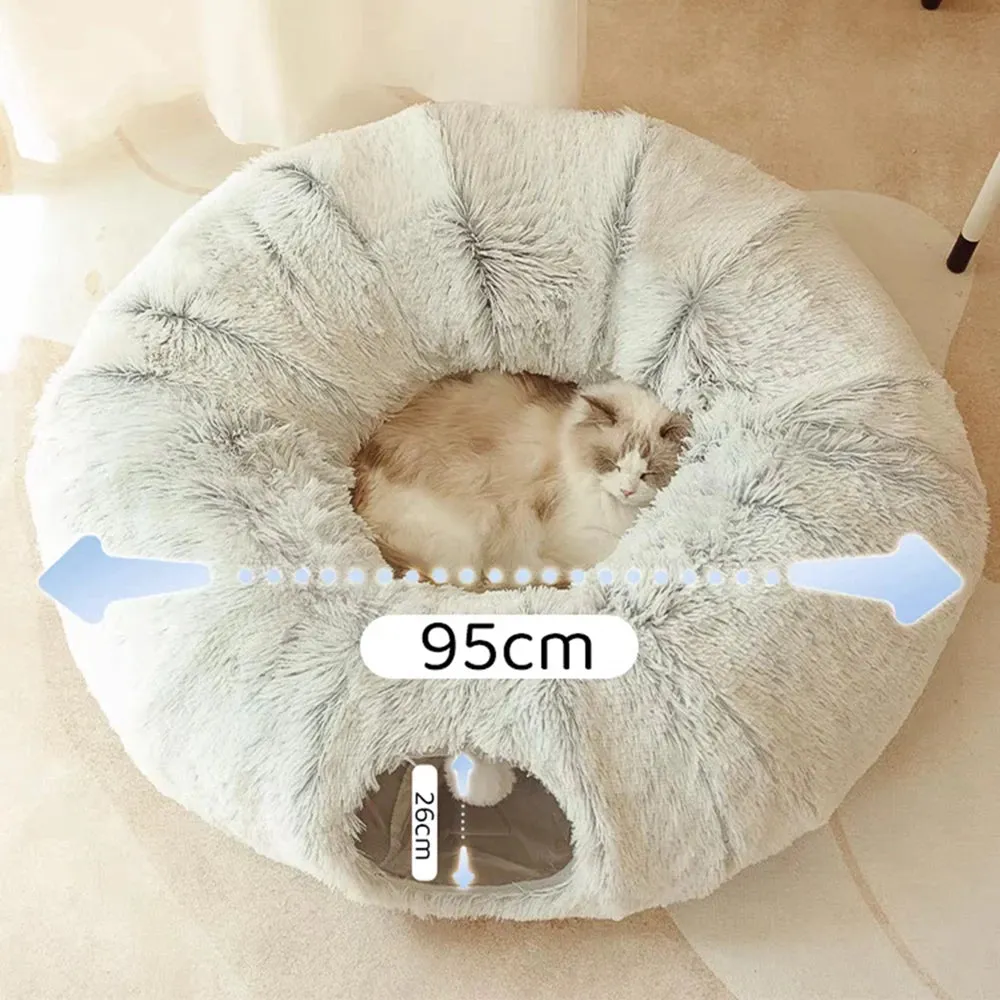 2-in-1 Plush Cat Tunnel with Cat Bed