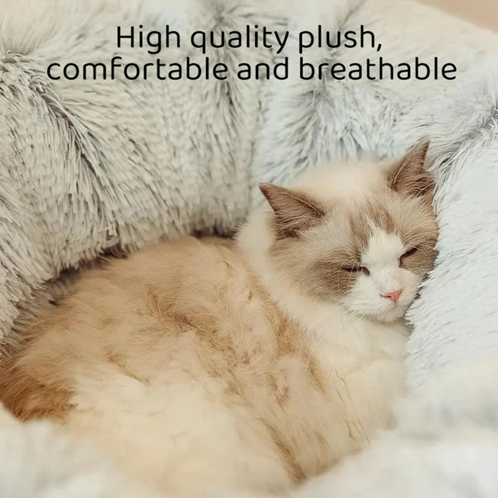 2-in-1 Plush Cat Tunnel with Cat Bed