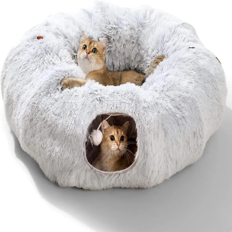 2-in-1 Plush Cat Tunnel with Cat Bed