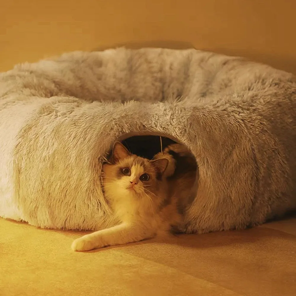 2-in-1 Plush Cat Tunnel with Cat Bed
