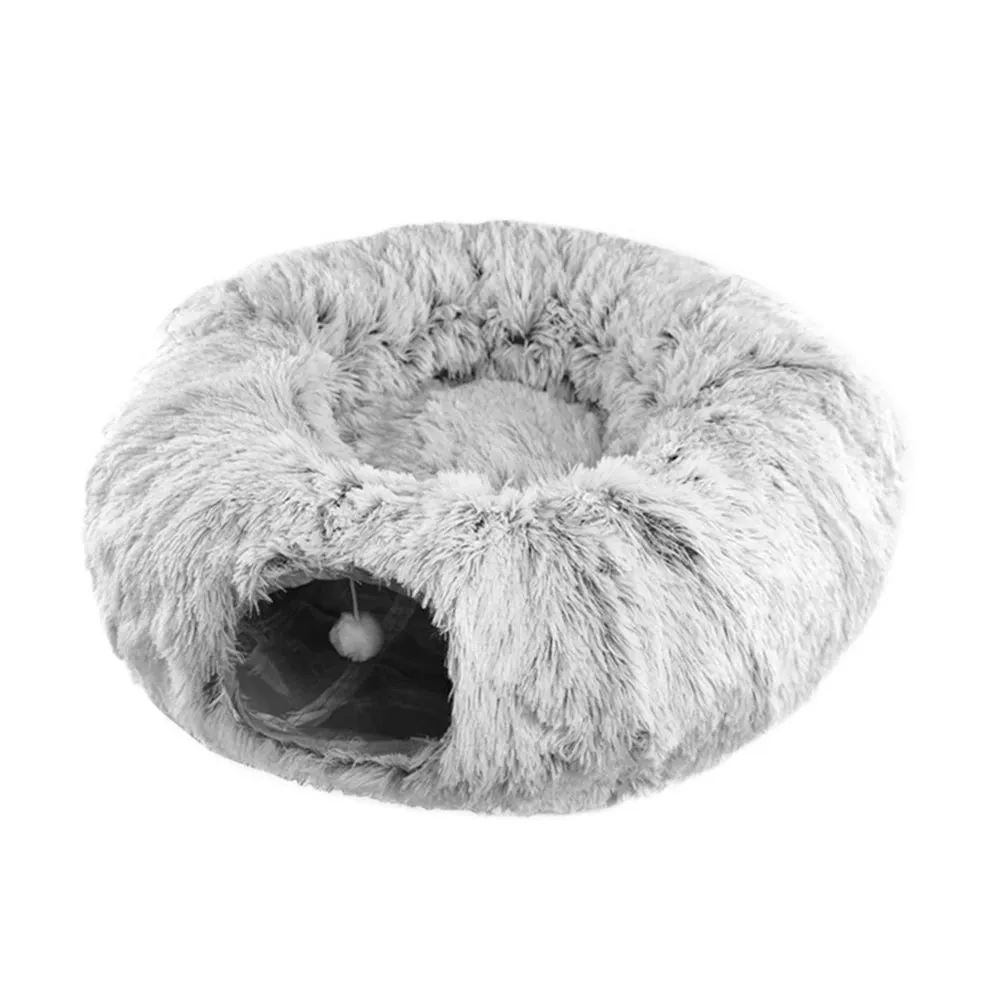 2-in-1 Plush Cat Tunnel with Cat Bed