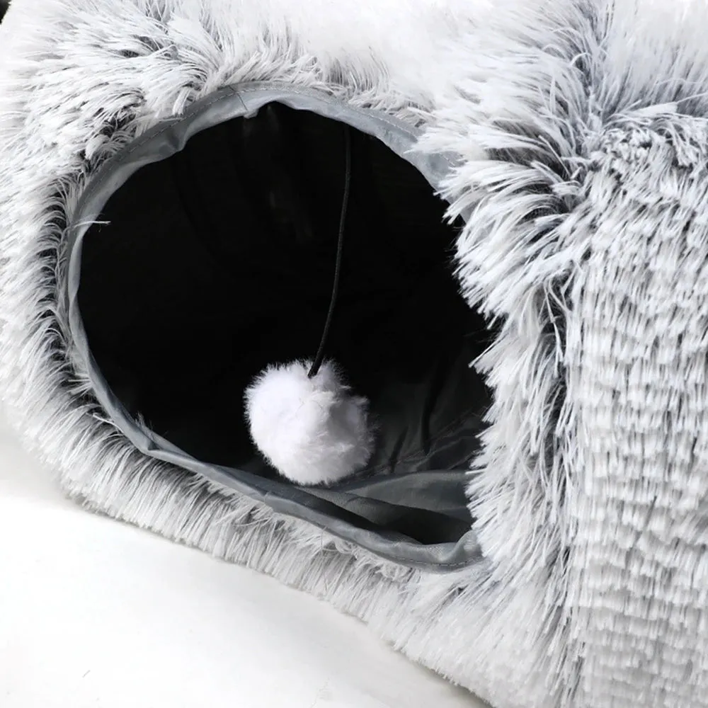 2-in-1 Plush Cat Tunnel with Cat Bed