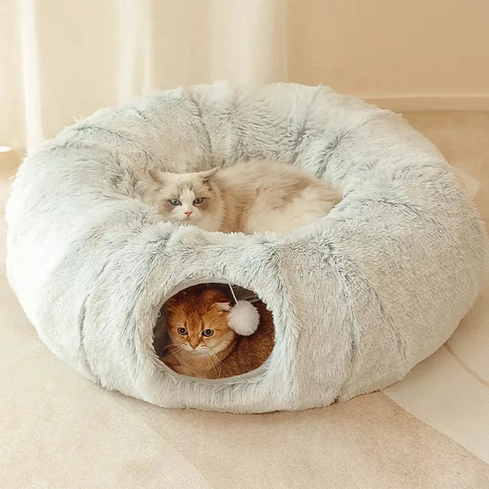 2-in-1 Plush Cat Tunnel with Cat Bed