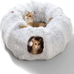 2-in-1 Plush Cat Tunnel with Cat Bed