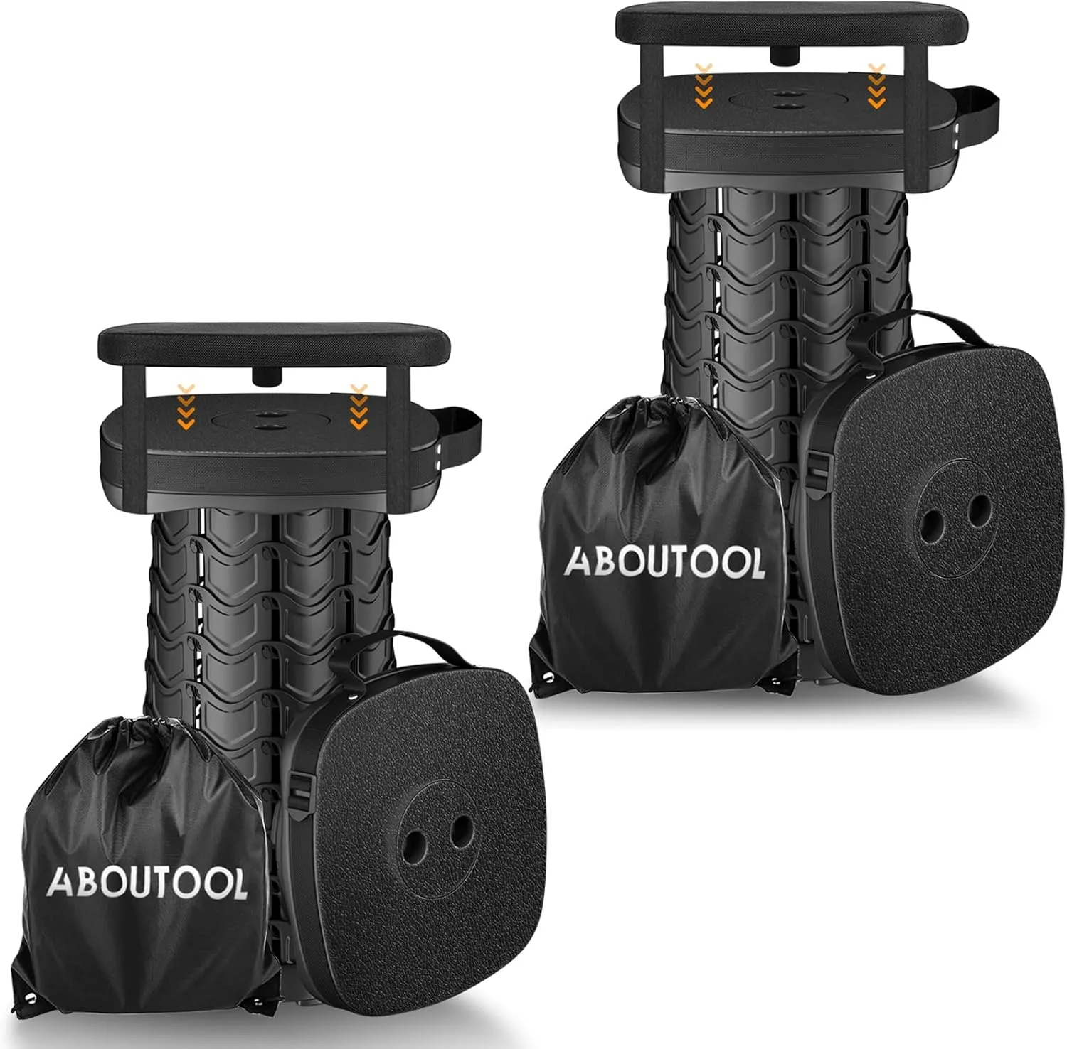 2 Pack Folding Camping Stool, Square Collapsible Portable Stool,Collapsible Stool with Elastic Seat Cushion& Adjustable Nylon Bag, Sturdy Lightweight Telescoping Foldable Stool,Max Load 485lb