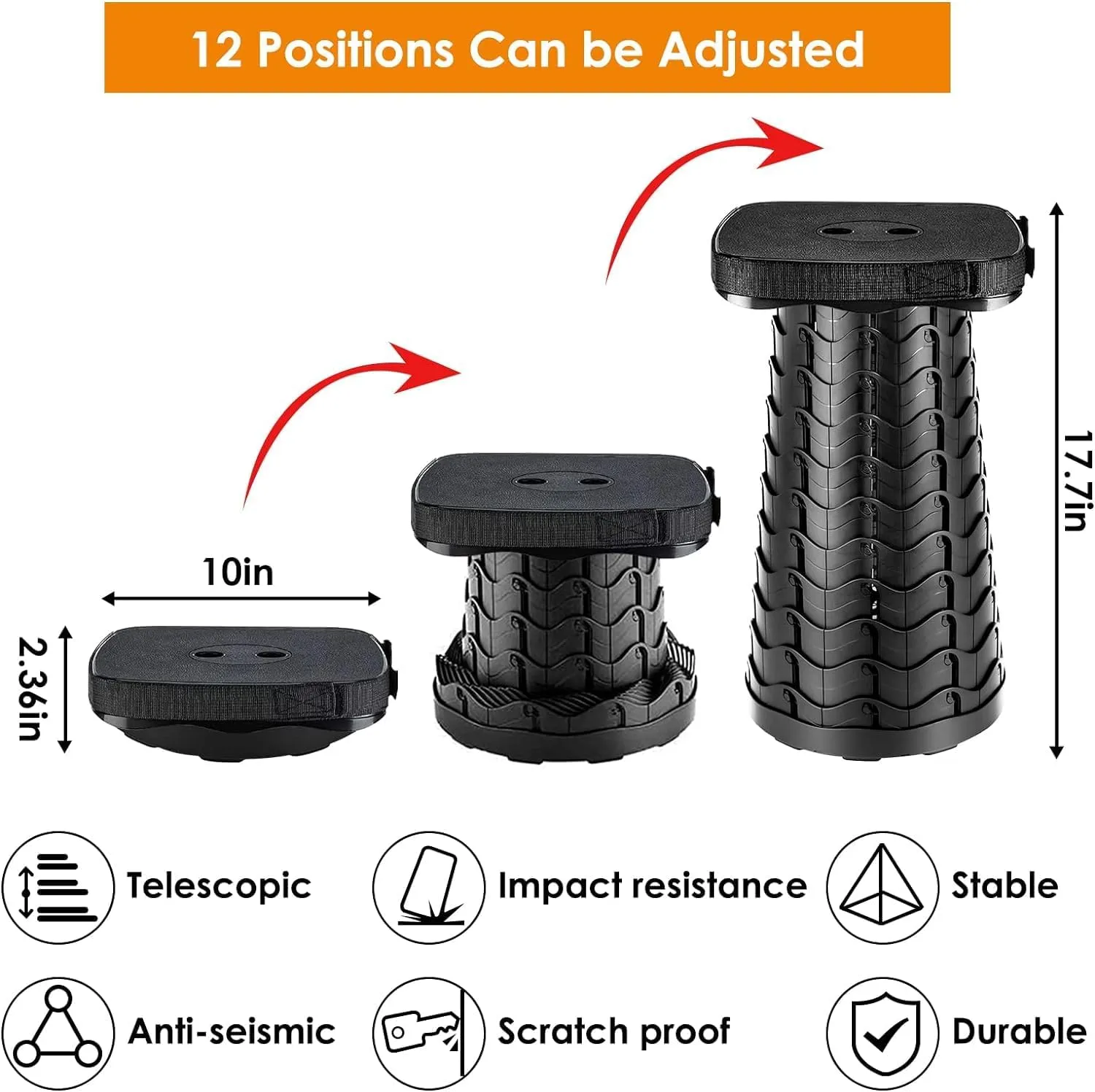 2 Pack Folding Camping Stool, Square Collapsible Portable Stool,Collapsible Stool with Elastic Seat Cushion& Adjustable Nylon Bag, Sturdy Lightweight Telescoping Foldable Stool,Max Load 485lb