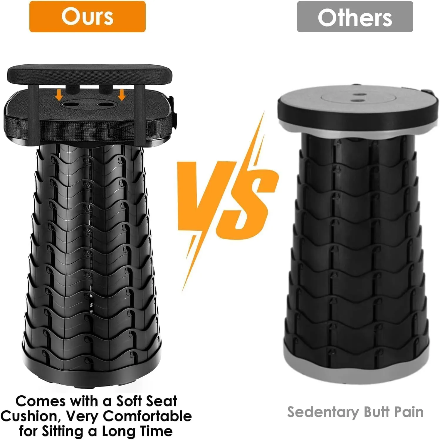 2 Pack Folding Camping Stool, Square Collapsible Portable Stool,Collapsible Stool with Elastic Seat Cushion& Adjustable Nylon Bag, Sturdy Lightweight Telescoping Foldable Stool,Max Load 485lb