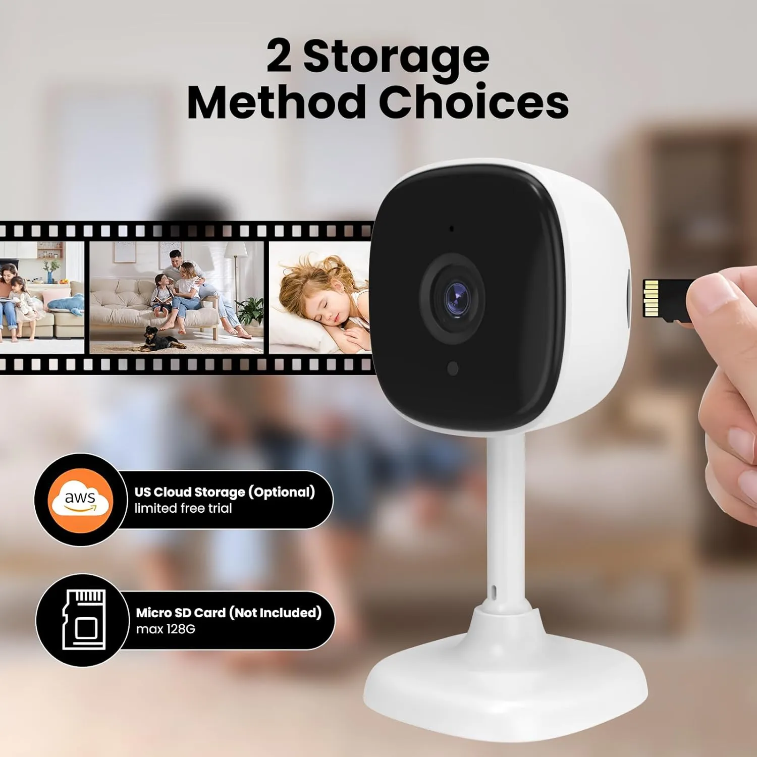 2 Pack Security Camera Indoor for House/Baby/Elder/Dog/Cat, WiFi Indoor Camera with Video/Audio 24/7 Recording, Night Vision, AI Detection, SD Card/Cloud Storage, Google Assistant/Alexa Support