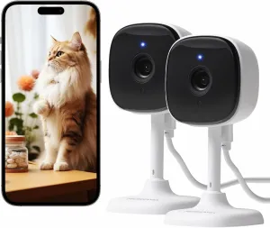 2 Pack Security Camera Indoor for House/Baby/Elder/Dog/Cat, WiFi Indoor Camera with Video/Audio 24/7 Recording, Night Vision, AI Detection, SD Card/Cloud Storage, Google Assistant/Alexa Support