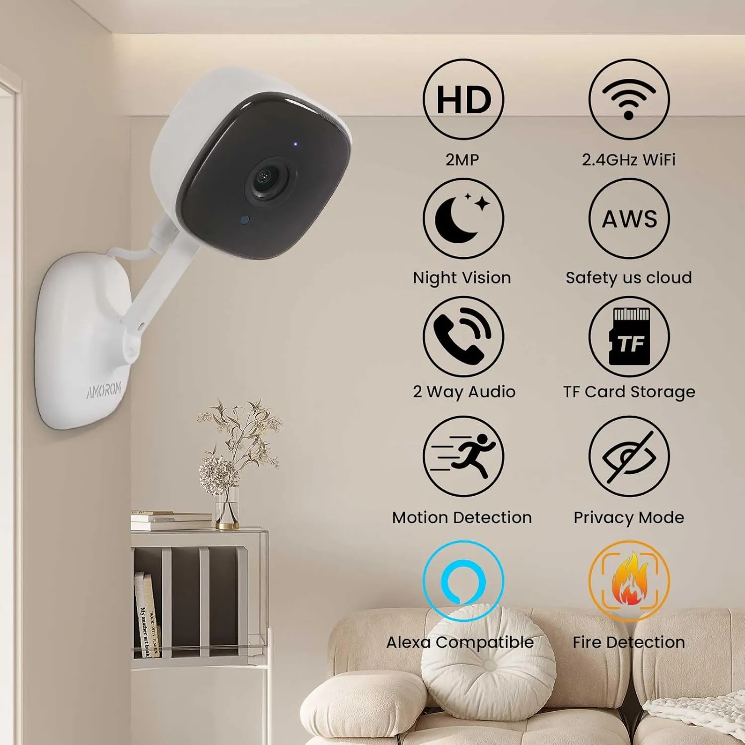 2 Pack Security Camera Indoor for House/Baby/Elder/Dog/Cat, WiFi Indoor Camera with Video/Audio 24/7 Recording, Night Vision, AI Detection, SD Card/Cloud Storage, Google Assistant/Alexa Support