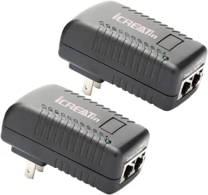 2-Pack Wall PoE Injector Power Over Ethernet Adapter 802.3af 48V 24W 0.5A for Security IP Cameras IP Phones, 10/100Mbps
