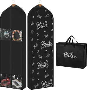 2 Packs 70" Wedding Dress Garment Bag with 8" Wedding Garment Gusseted Tote Bag for Storage and Travel Prom