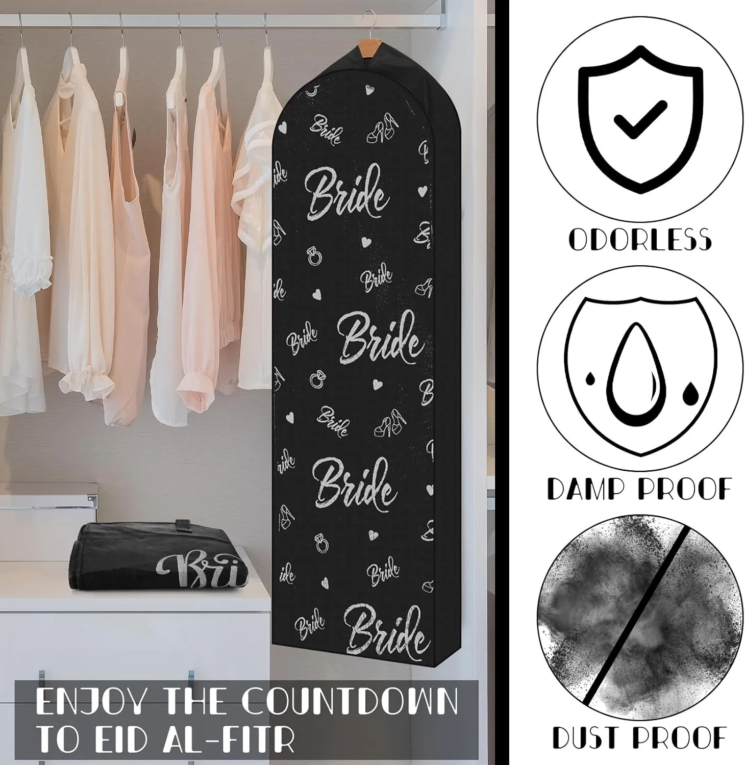 2 Packs 70" Wedding Dress Garment Bag with 8" Wedding Garment Gusseted Tote Bag for Storage and Travel Prom