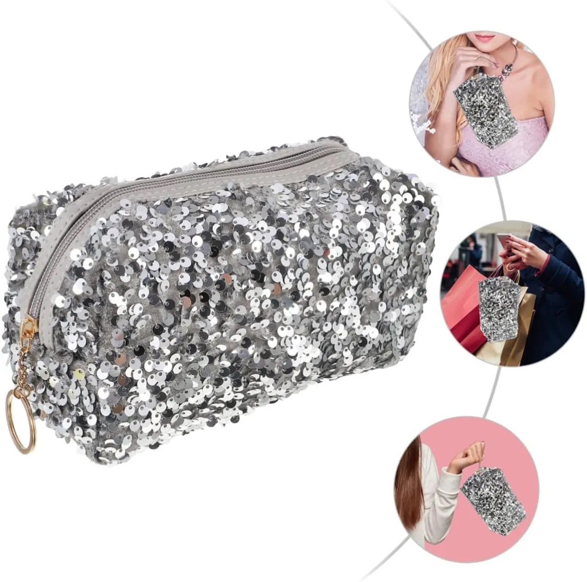 2 pcs Toiletry Skin Storage Portable Sequin Large Travel Capacity Bag Girls Ladies, Silverx3pcs, 19X10CMx3pcs