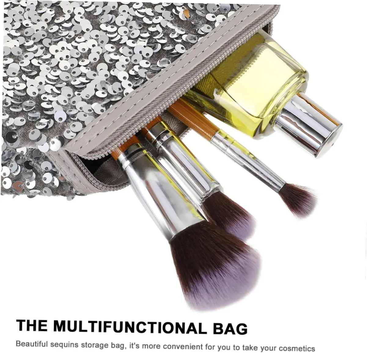 2 pcs Toiletry Skin Storage Portable Sequin Large Travel Capacity Bag Girls Ladies, Silverx3pcs, 19X10CMx3pcs