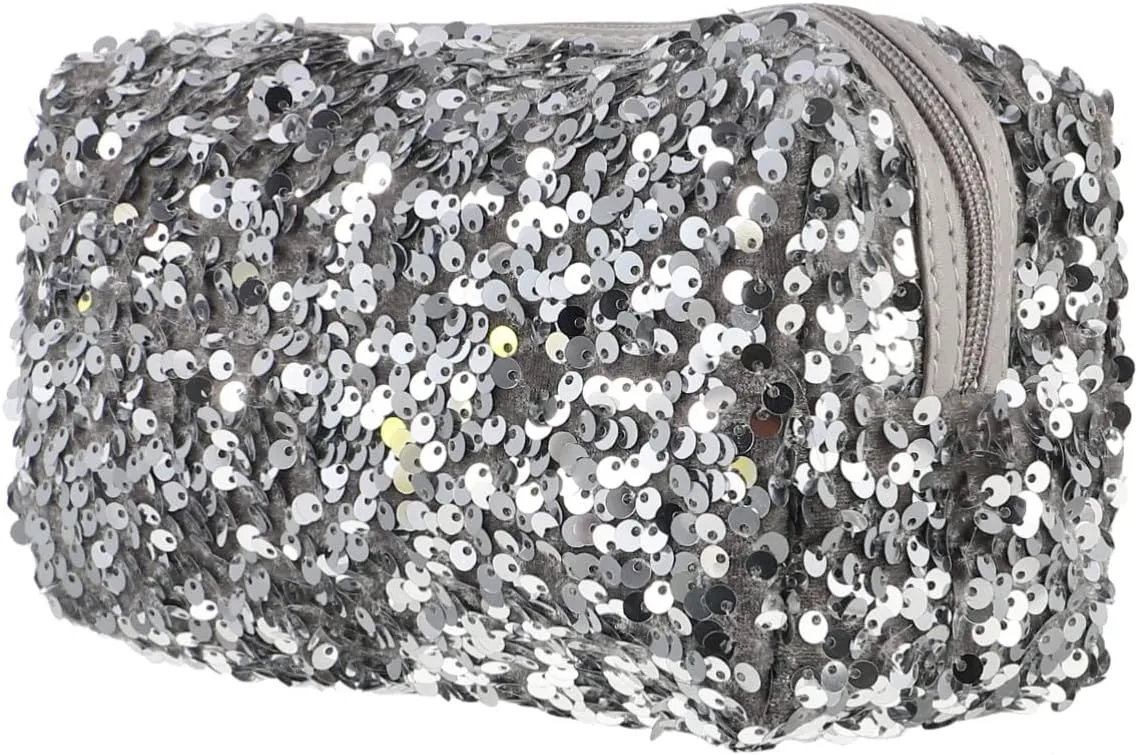 2 pcs Toiletry Skin Storage Portable Sequin Large Travel Capacity Bag Girls Ladies, Silverx3pcs, 19X10CMx3pcs
