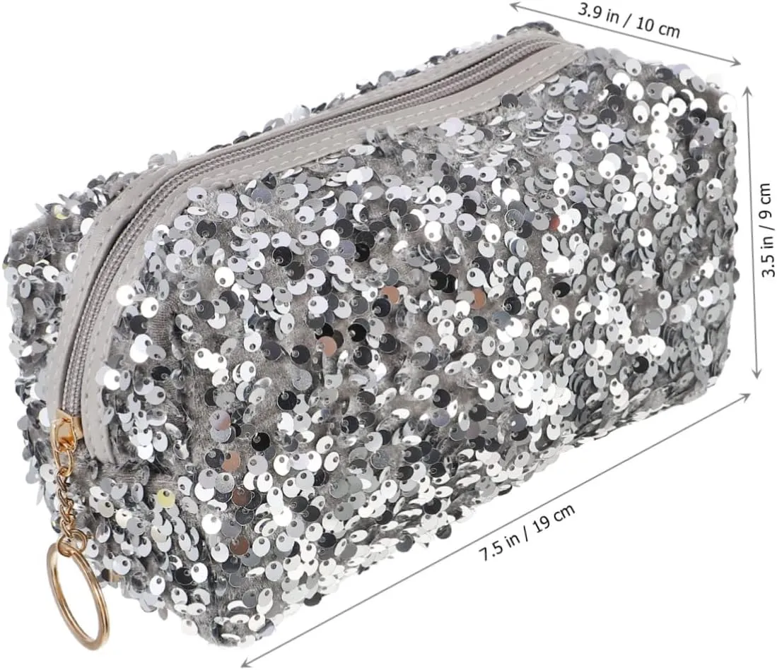 2 pcs Toiletry Skin Storage Portable Sequin Large Travel Capacity Bag Girls Ladies, Silverx3pcs, 19X10CMx3pcs