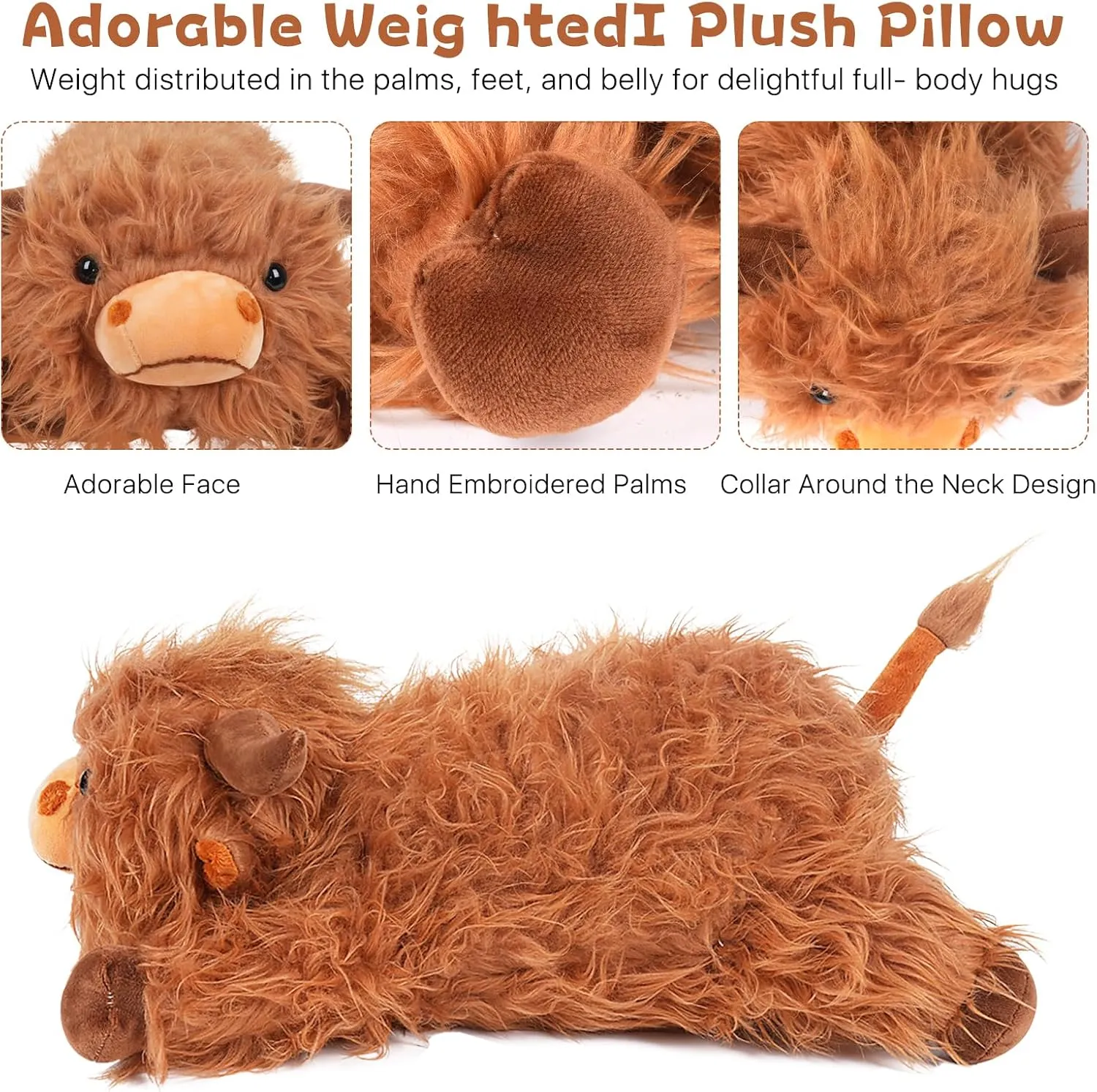20” Weighted Highland Cow Stuffed Animals for Adults & Kids, 5lbs Large Weighted Highland Cow Lap Animals Plush Gift for Valentine Birthday Holidays
