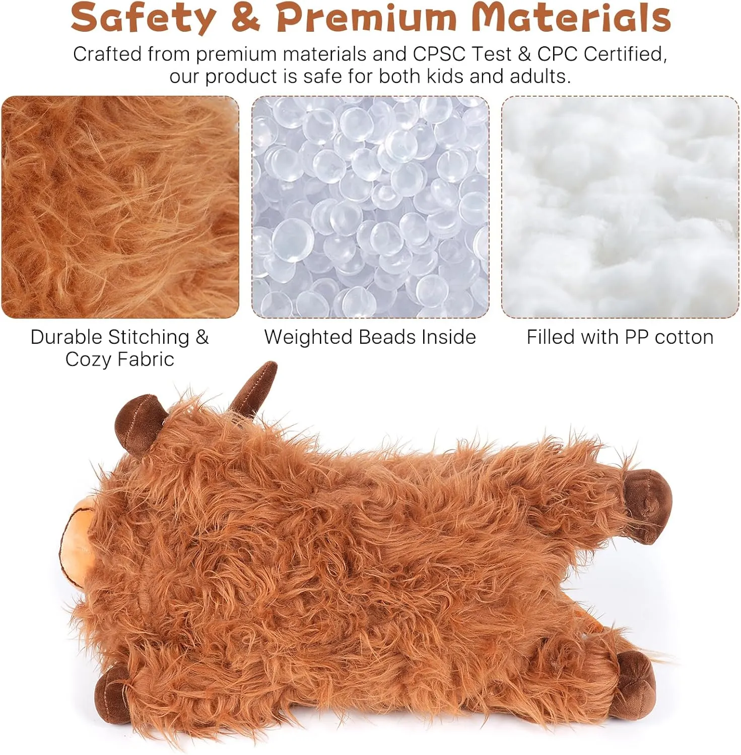 20” Weighted Highland Cow Stuffed Animals for Adults & Kids, 5lbs Large Weighted Highland Cow Lap Animals Plush Gift for Valentine Birthday Holidays