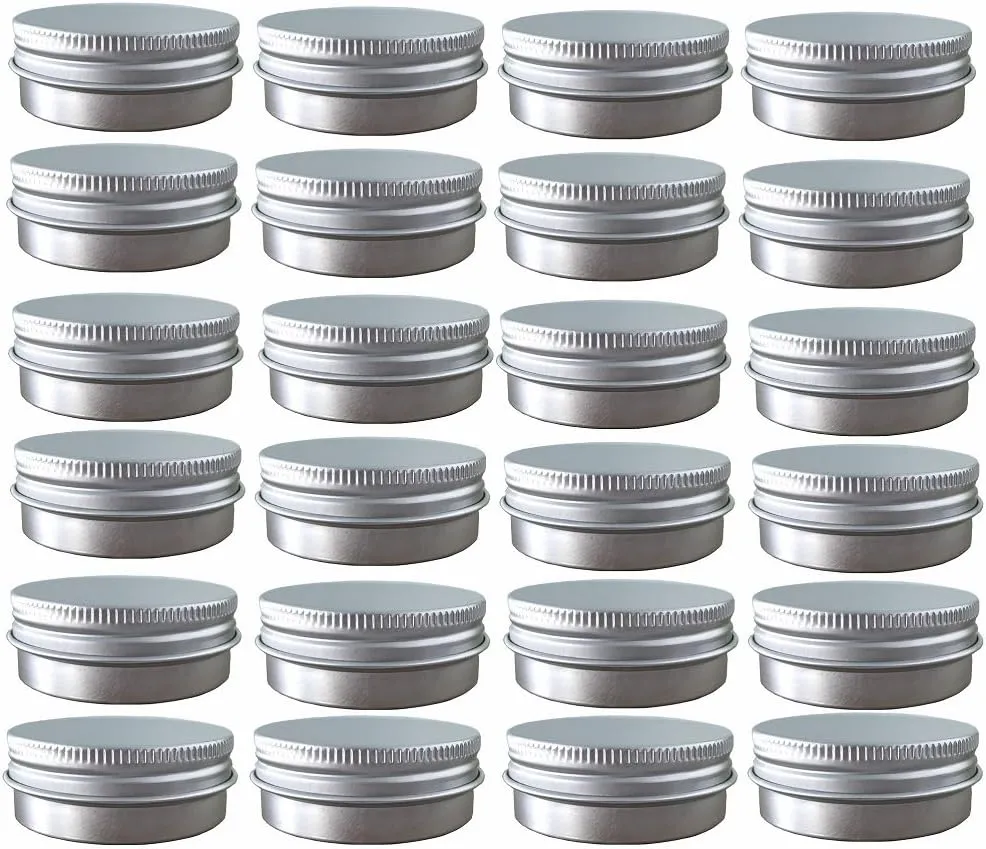 24 Pack (1 Oz/30ml) Screw Top Round Aluminum Tin Cans, Metal Tin Storage Jar Containers with Screw Cap for Lip Balm, Cosmetic, Candles, Salve, Make Up, Eye Shadow, Powder, Tea