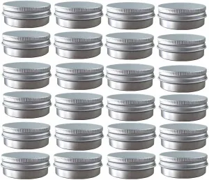 24 Pack (1 Oz/30ml) Screw Top Round Aluminum Tin Cans, Metal Tin Storage Jar Containers with Screw Cap for Lip Balm, Cosmetic, Candles, Salve, Make Up, Eye Shadow, Powder, Tea
