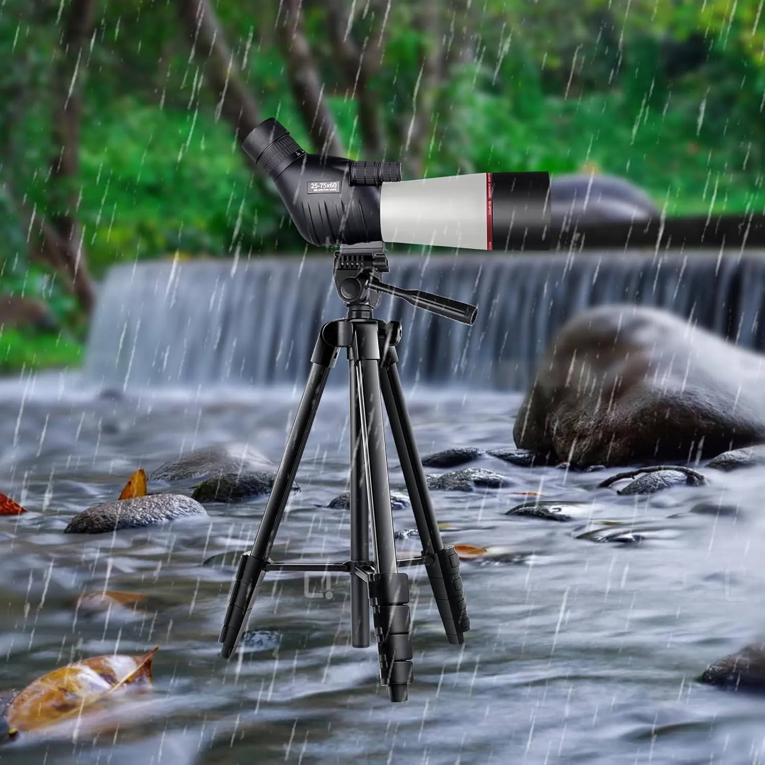 25-75x60 Spotting Scope with 64in Tripod, Carry Bag - Clear Low Light Vision Spotting Scopes - Fogproof Spotting Scopes for Target Shooting, Hunting, Birding, Wildlife Viewing (Grey)