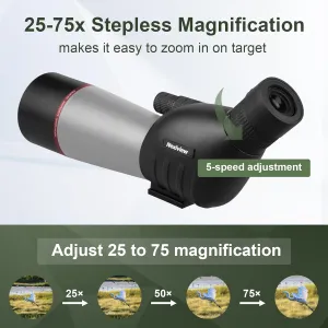 25-75x60 Spotting Scope with 64in Tripod, Carry Bag - Clear Low Light Vision Spotting Scopes - Fogproof Spotting Scopes for Target Shooting, Hunting, Birding, Wildlife Viewing (Grey)