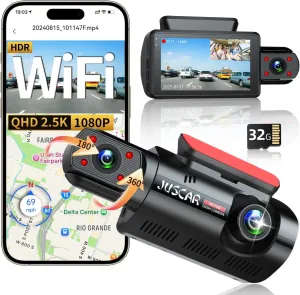 2.5K 1080P Dual Dash Cam Front and Inside, WiFi & GPS Dash Camera for Cars with 32G Card, IR Night Vision, 3" IPS Screen, Inside Car Camera for Taxi Driver, Support 256GB Max, App Control