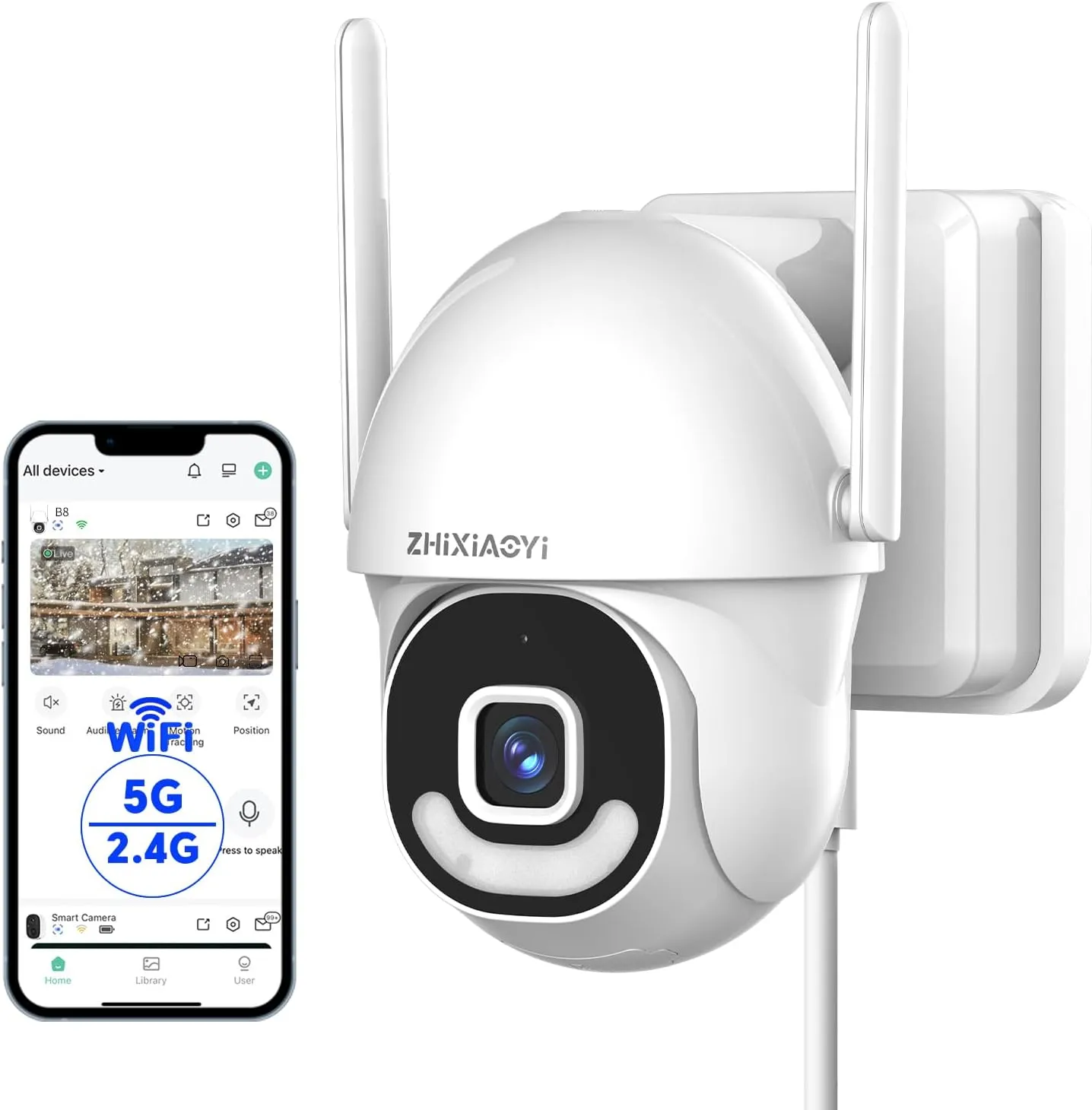 2K Security Cameras Outdoor Wired, 5G/2.4G WiFi Cameras with Color Night Vision, PIR Motion Detection, Two-Way Voice, 360° View Pan/Tilt for Outdoor Area, Parking Lot, Home Security