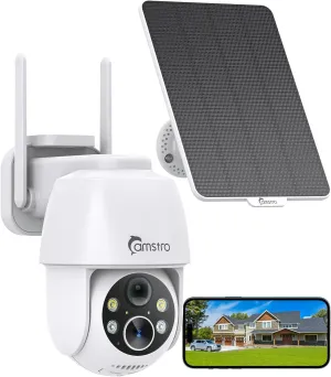 2K Solar Security Cameras Wireless Outdoor, WiFi Cameras for Home Security Battery-Powered, 360° PTZ, 3MP Color Night Vision, Two-Way Audio, Alexa/Google Assistant, 2.4Ghz Only
